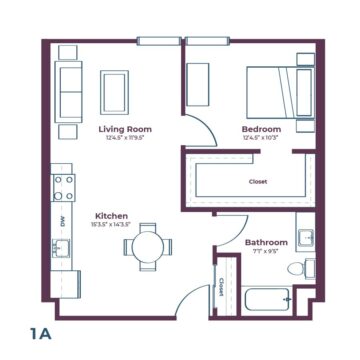 Rendering of the 1A floor plan layout