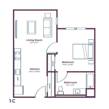 Rendering of the 1C floor plan layout