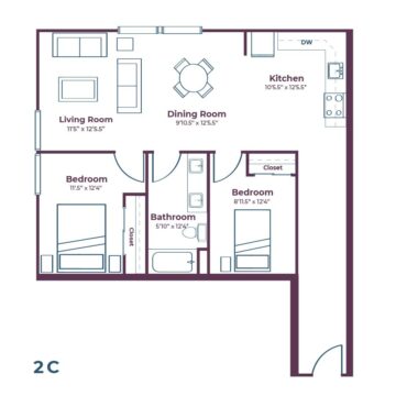 Rendering of the 2C floor plan layout